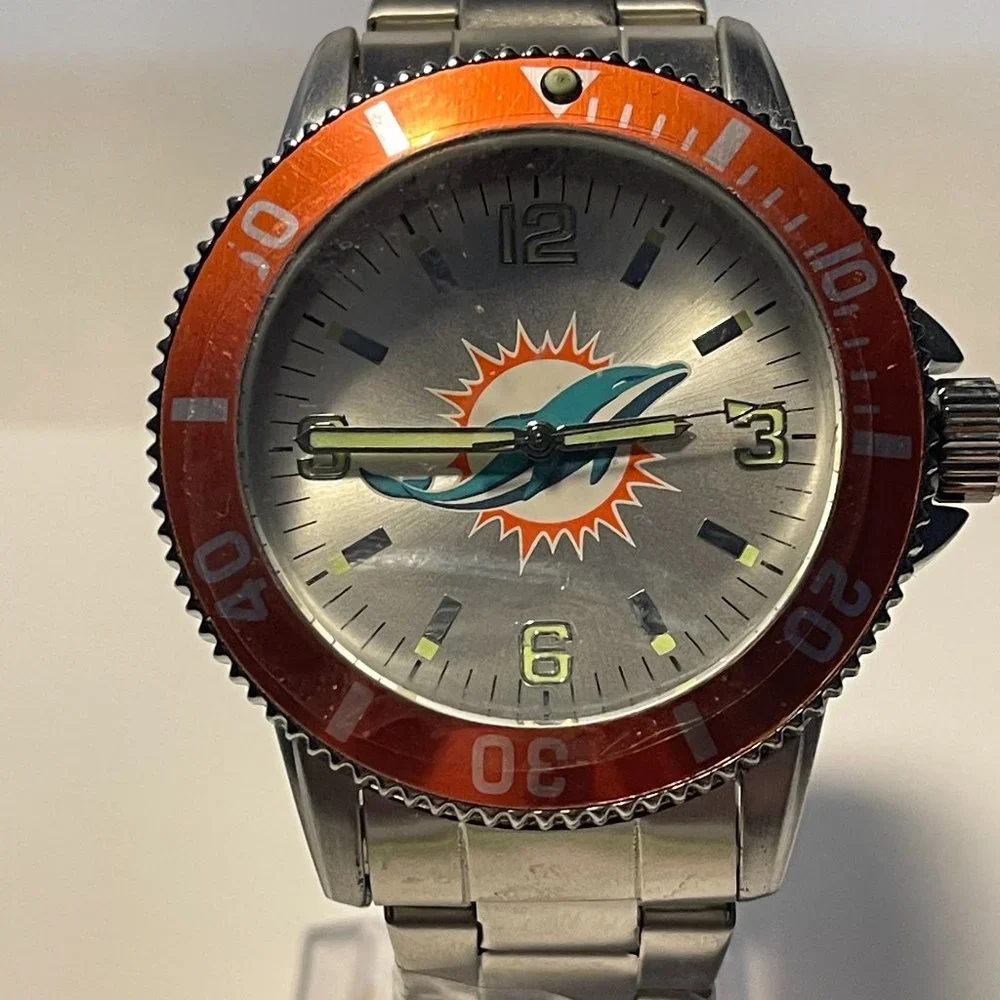 Miami Dolphins NFL Stainless-Steel Men's KEY Watch by SPARO NEW = needs battery